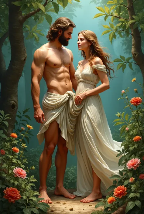 I would like you to create a cover for my notebook about the Bible book of Genesis that only shows Adam and Eve..  A cover 