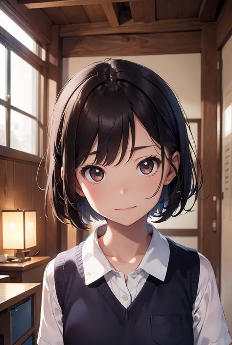 best quality, face focus, soft light, ultra high res, (photorealistic:1.4), RAW photo, 1japanese girl, solo, cute, (shy smile:0.5), (brown eyes, lights in the eyes), detailed bebest quality, face focus, soft light, ultra high res, (photorealistic:1.4), RAW...