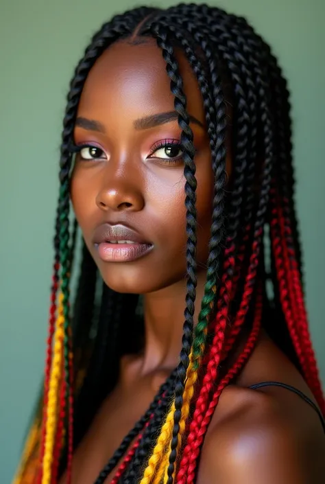 Braids with reggae-colored highlights 