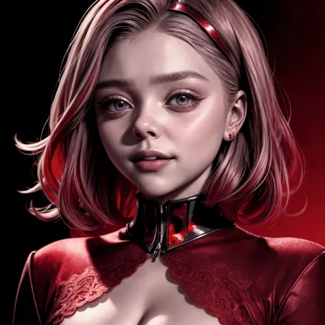 Chloë Grace Moretz, evil smile, black and red clothes