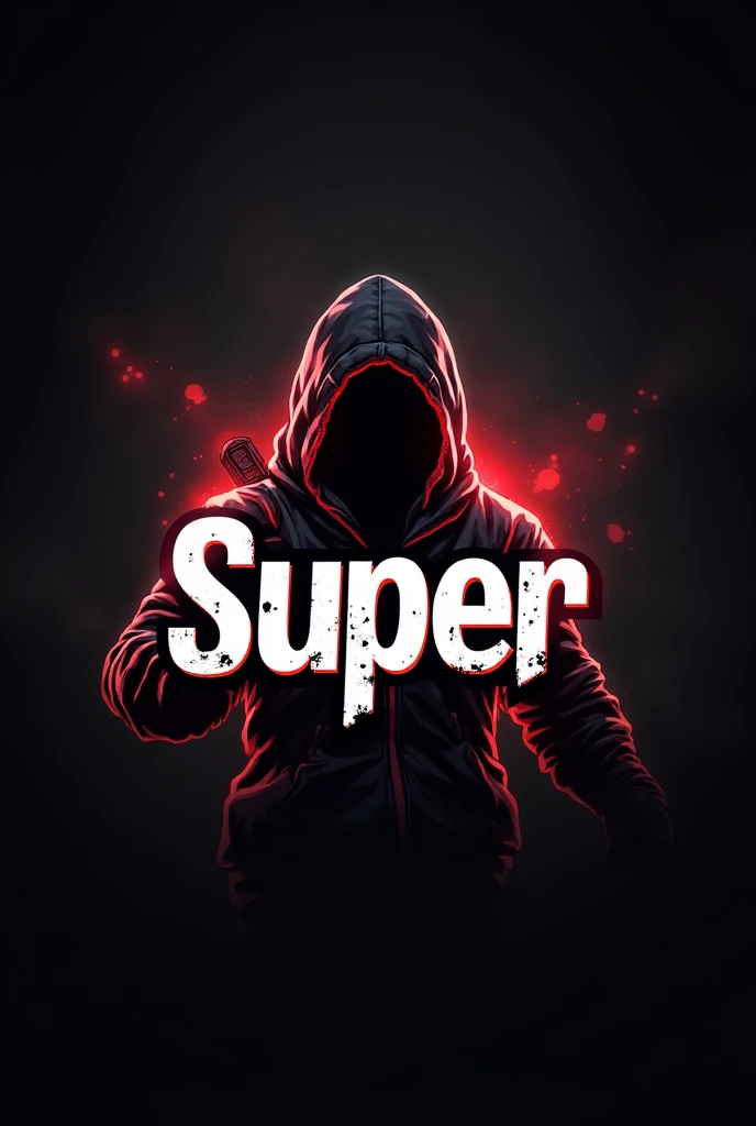 Free Fire style logo, in black, red and white and black background, with character holding the name SUPER in black with white borders and XITS in white.