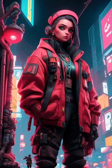 Cyberpunk Neon style, Dressed futuristically, Construction worker, driver, dispatcher, maid, Super detailed, They are standing together, facing the camera, like a banner in an advertisement, Slavic appearance, Dressed futuristically, professions from the f...