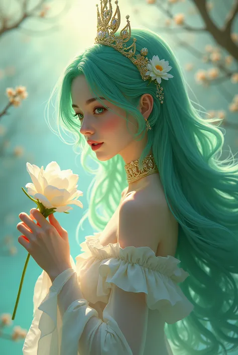 
A woman with long green hair and a white dress holding a flower

(masterpiece、Highest quality、Highest quality、Official Art、beautifully美しい:1.2)、(One person:1.3)Hatsune Miku、Twin tails,Beautiful breasts, Katsushika Hokusai,1 girl, (masterpiece, Highest qual...