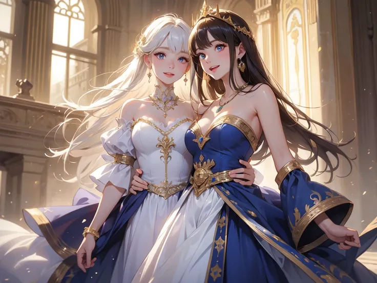 masterpiece, Highest quality,High resolution,High-quality images,Detailed eye depiction,Skin Radiance,Shiny Hair,fine grain,Adult female,Very detailed,Also々Nice face,Laughing with your mouth open,White and gold adventurer uniform,Royal Outfits,necklace,Med...