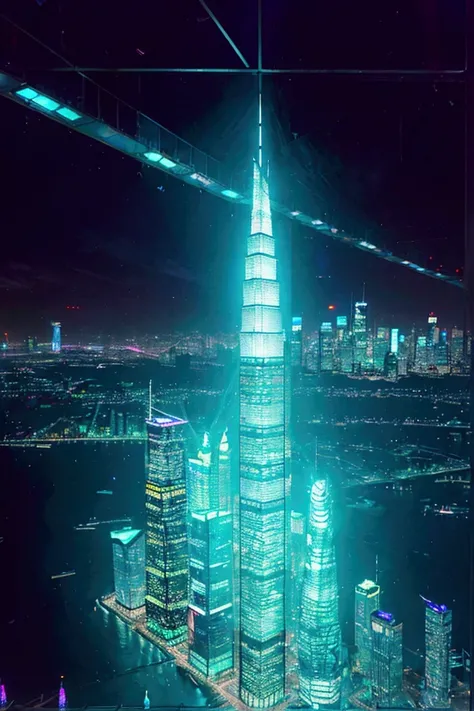 “A breathtaking city of the future at night, with towering skyscrapers made of glass and steel, neon lights, that illuminate the streets beneath us, street view, glittering, sharp edges&#39;