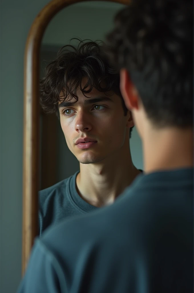 Youth and Mirror: A young man looking at his reflection, representing the moment of introspection and reflection on his life and his future.