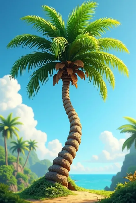 A PALM TREE WITH A TRUNK IN THE SHAPE OF THE LETTER J 