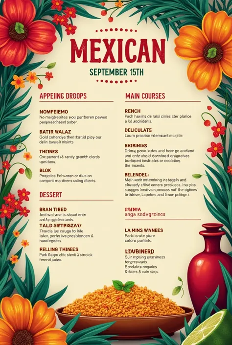 Mexican Dinner Menu for September 15th 