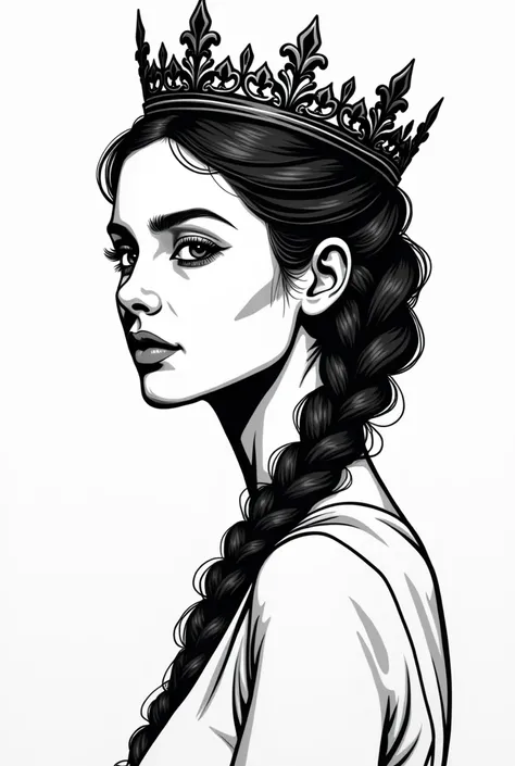 black and white graphic element girl with braids with a crown various options
