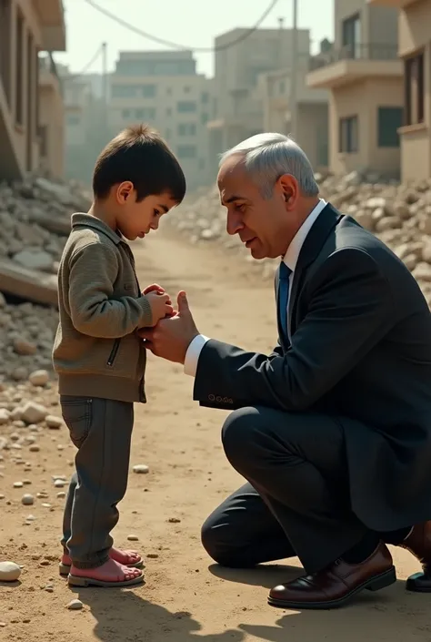 Benjamin Netanyahu kisses the foot of a Palestinian child 