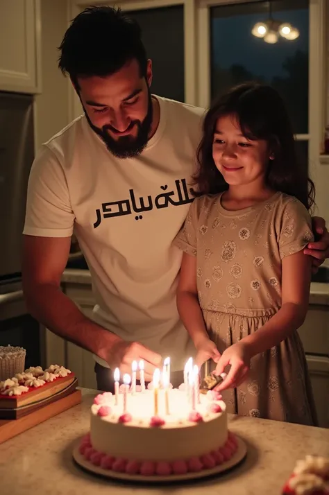 Man shirt logo Nabeel girl shirt logo rameesha 
Cutting a birthday cake