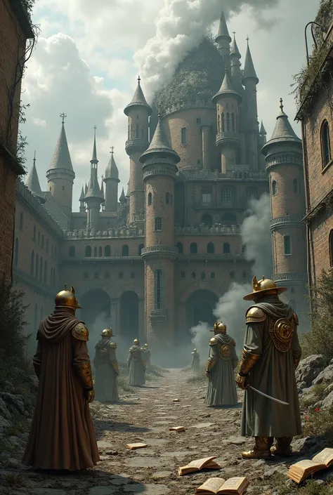 Art style based on "Lord of the Rings", but with a more steampunk style, ruined castle and books