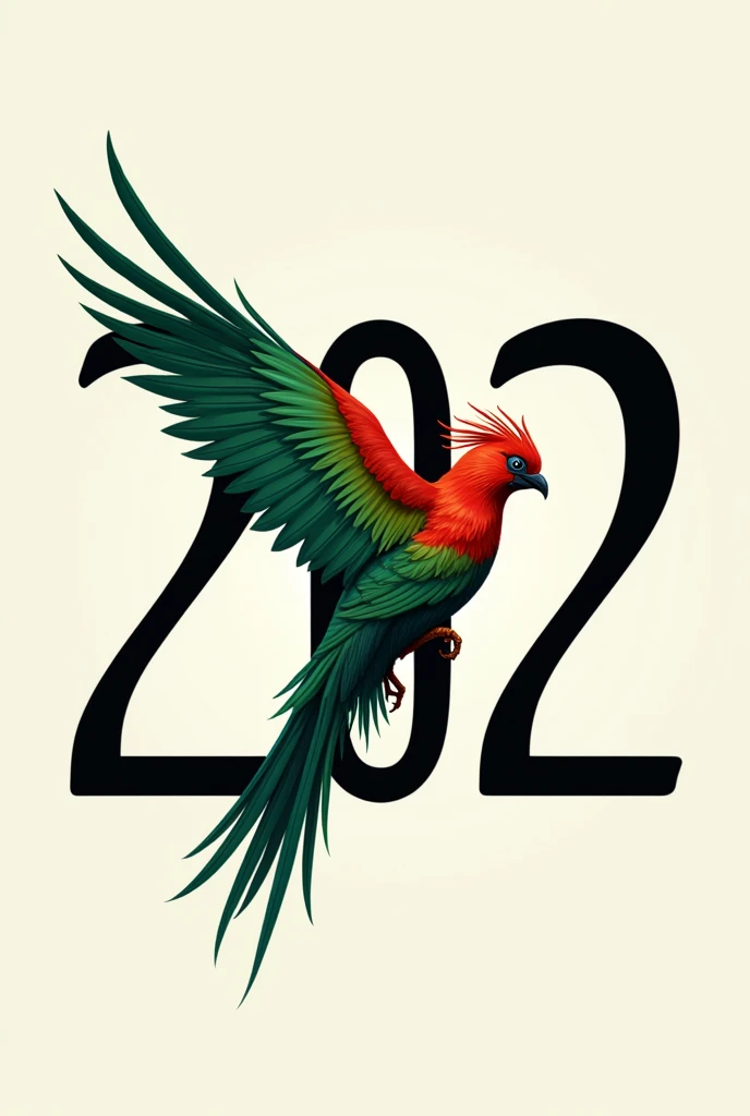 number "202" with an ave "quetzal" flying in the middle of it "0"