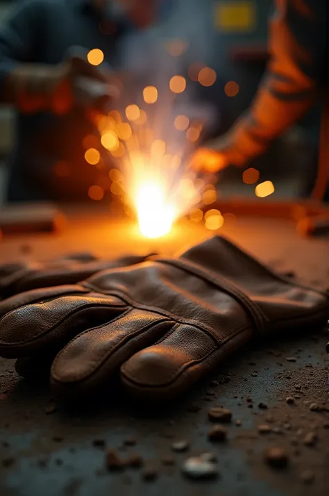 Welding gloves behind welding light