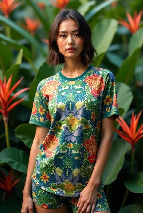 I want to create an image where there is a football shirt that is related to a botanical garden another model