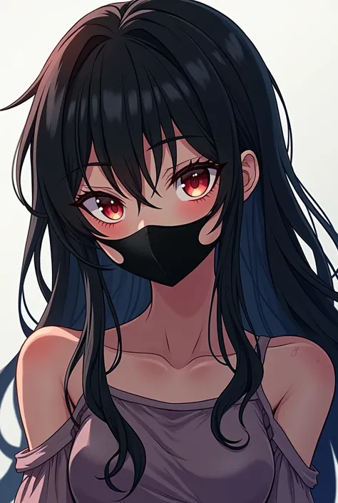 anime girl, with face mask, value eyes black hair, slim body, mischievous smile, clays