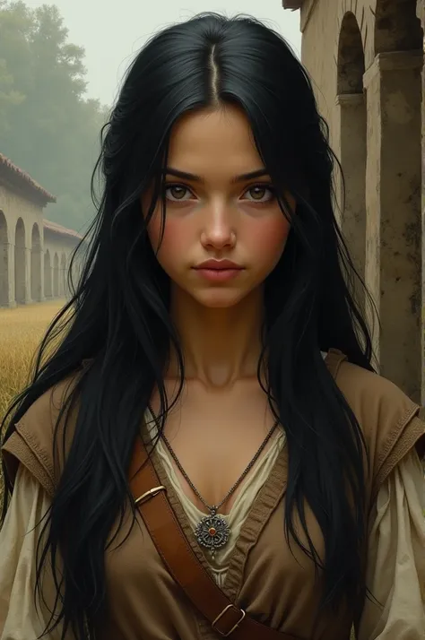 Girl from the European country Italy, He is  and has long hair, smooth and black, and belongs to the Middle Ages being a peasant. He has hunter eyes and a mysterious vibe