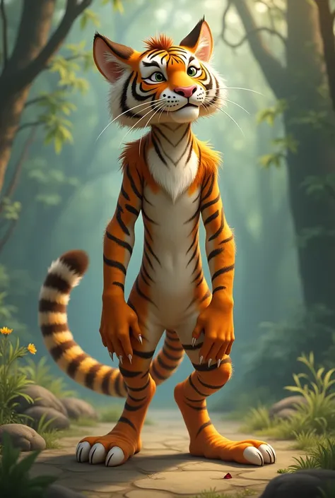 A tiger man alone big animated nice cute skinny man

