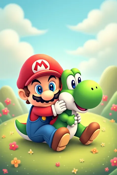 Super mario cute with yoshi