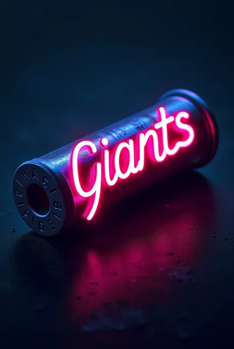 Create a logo that says GIANTS on a neon rifle shell.