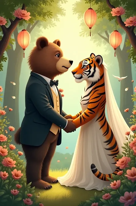 A wedding between a bear and a tiger