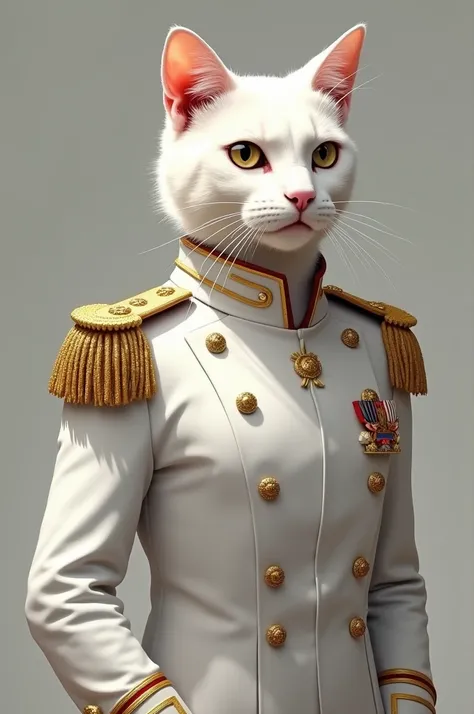 White cat with uniform 