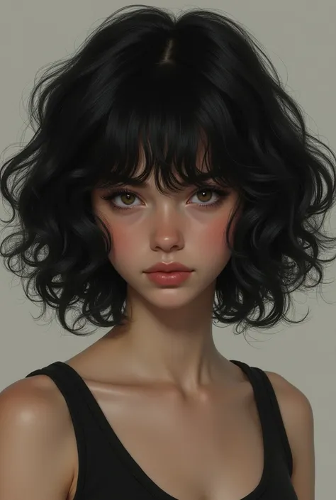  realistic faceless teenager with big wavy black hair brunette 
