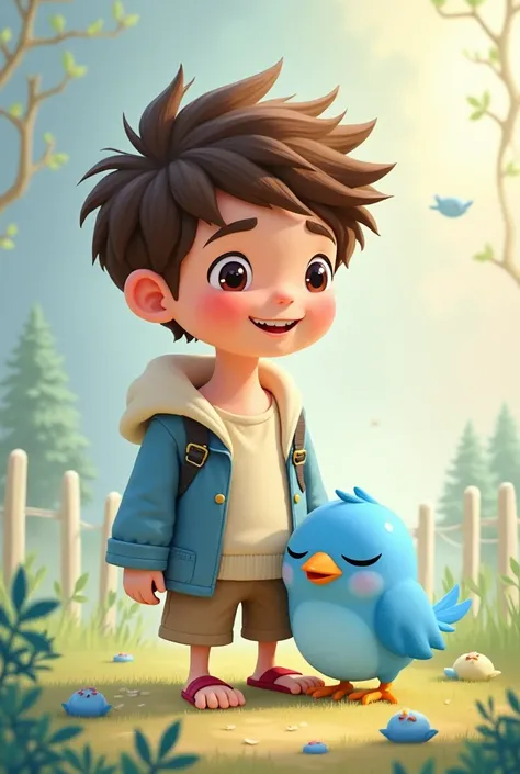 A cute young man with a blue chick motif