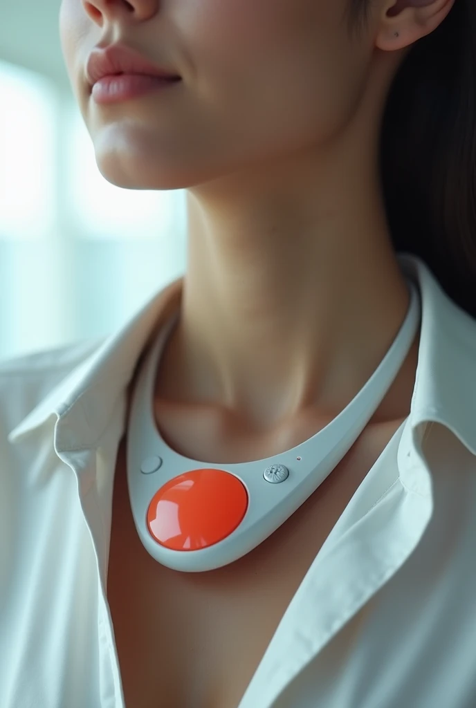 A minimalist and futuristic looking necklace, made of a flexible and lightweight silicone, making it comfortable to wear all day long. It has two microphone and speaker inputs, which are discreet and discreetly hidden when the necklace is not in use. The m...