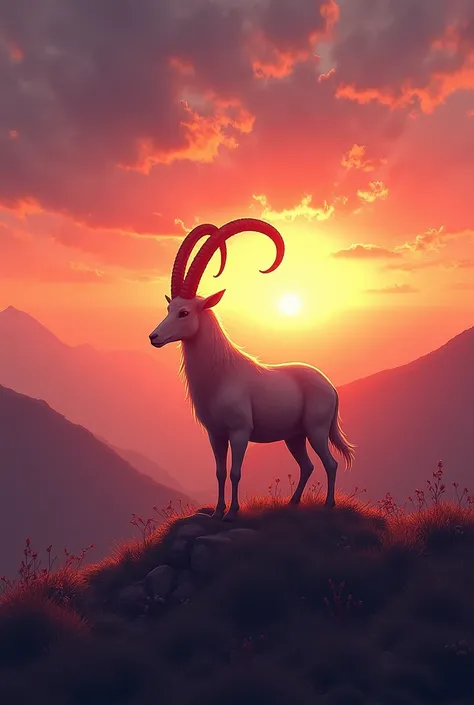 Sunset background with capricorn