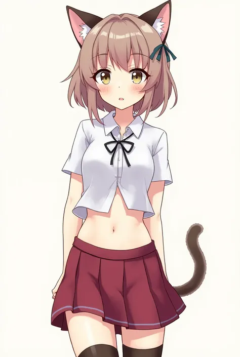 Neko anime girl scholl pants navel open outfit