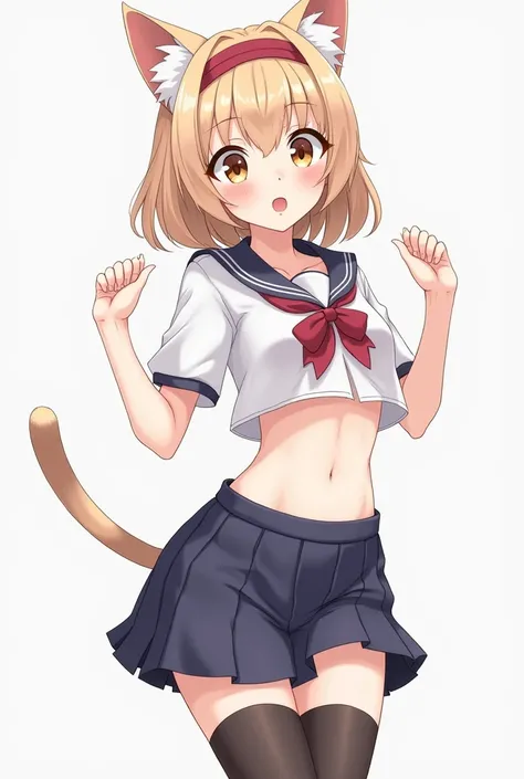 Neko anime girl scholl pants navel open outfit