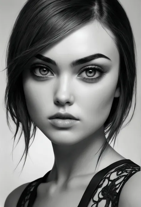 In this photorealistic grayscale image, Sasha Greys eyes serve as the canvas for a unique and thought-provoking concept. Emerging from her eyes are roots, symbolizing the depth and the unseen forces that drive human vision and perception. The shredded and ...