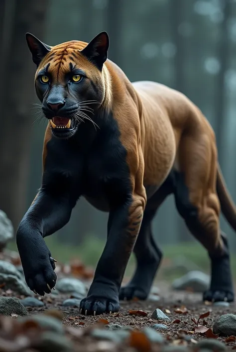  I want an animal that is the color of a Puma, and with some parts of the coat black, only with the body of a Black Panther 