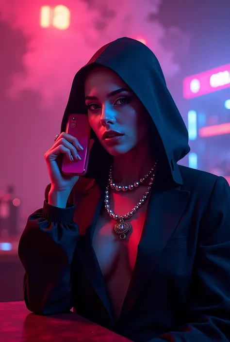 > Iasmin Chaves | Atalía Personalizados:
🖼 Ghostface, with neon pink phone, and pearl necklace --AR 2:3 --V 6.0. Hyper-realistic, flawless. radiant beauty, Boss Woman, rich in details, photo poses, ((highest quality, highest image quality, high resolution,...