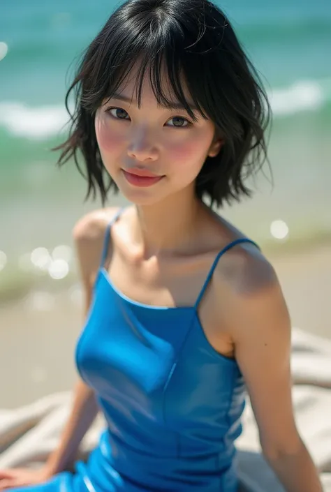 (((masterpiece))), (((Full body photo，Sitting)))， (Beautiful girl, Innocence，cute) ，Ultra-high resolution, reality, Very detailedな, 8k,Highest quality, Very detailed, Very beautiful Japanese girl, Detailed face:1.3), (Short black hair :1.4), (cute系,Adorabl...