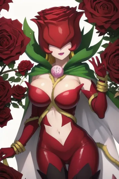 anime_rosemon_yugiho_ownwaifu, www.ownwaifu.com, digimon \(creature\), breasts, long hair, large breasts, lipstick, navel, makeu...