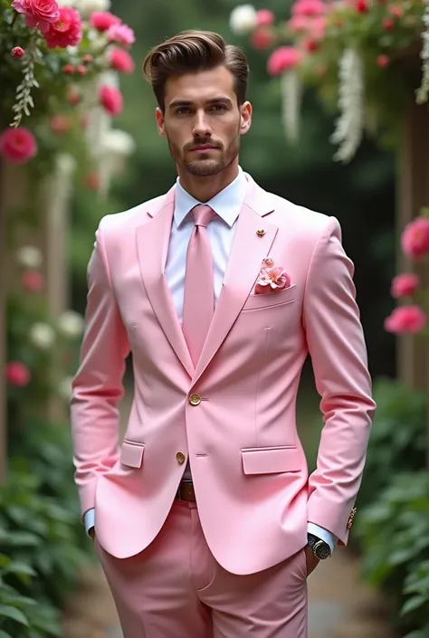 Pink grooms attire