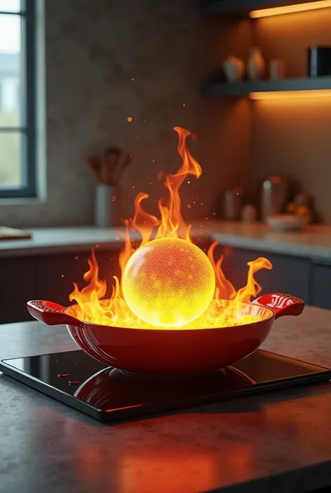 Create an interactive casserole designed with a stove that simulates a fire. In the center of the casserole, a sphere or other shape that changes colors. Includes speakers that provide verbal instructions. besides, It has a large, easy-to-press button
