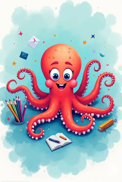 Create me a school personality poster with an octopus, with light blue color and ink