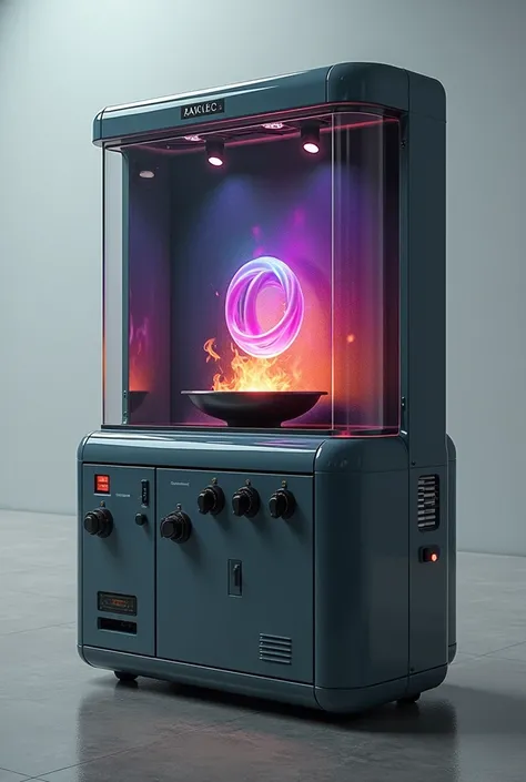 Create an interactive container designed with a stove that simulates a fire. In the center of the container, a sphere or other shape that changes colors. Includes speakers that provide verbal instructions. besides, It has a large, easy-to-press button, use...