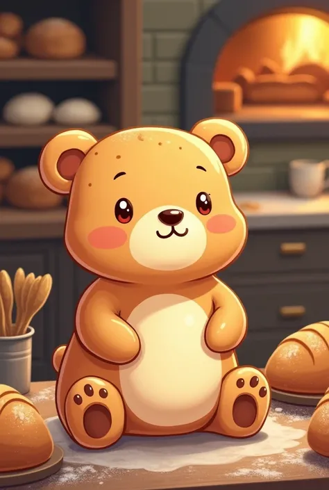 Create a logo of a bread as a cute bear in a bakery


