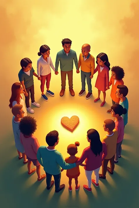 

1. **Circle of People**: Draw a circle in which several people are holding hands or hugging each other.. This symbolizes unity and mutual support..

2. **Support Symbols**: In the center of the circle, place a heart, tree or an open hand, that represents...