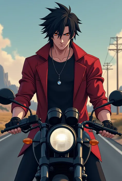 Jack is an 1 with messy black hair and an intense gaze that reveals his strong personality. Wearing an open red jacket over a black t-shirt, he displays a sophisticated bad boy style. His fingerless gloves and serious expression accentuate his imposing att...