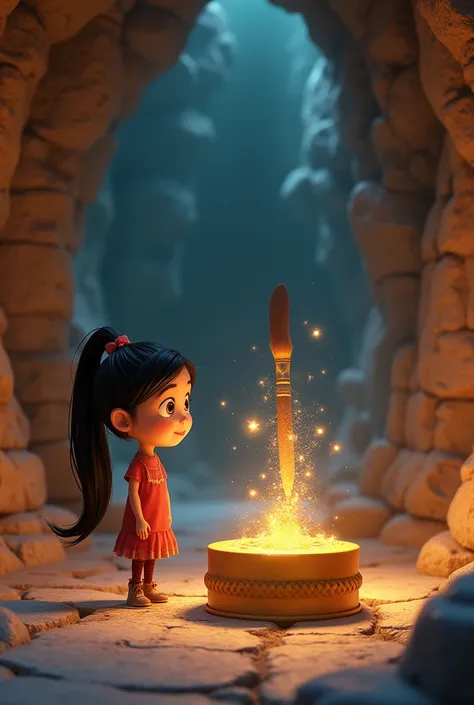  3d Pixar cartoon images for YouTube videos Inside the cave, Mia stands in awe before a golden pedestal with the sparkling Magic Paintbrush on top. The cave’s walls could be decorated with ancient symbols.