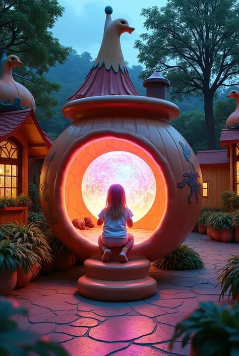 Create an object where children can play and it must be something related to a pot., It must also have a sphere inside that lights up in various colors and has speakers and sensors.
