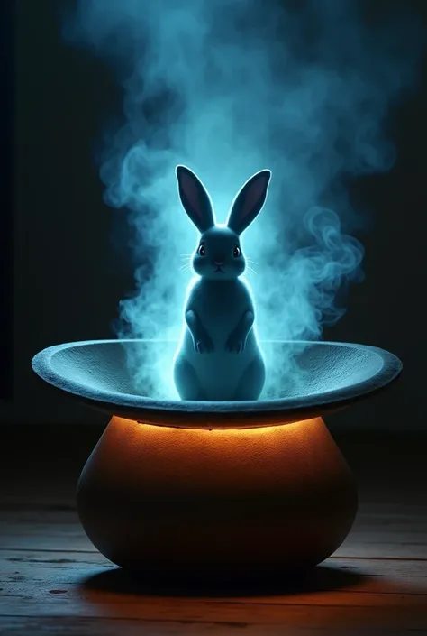 Create an interactive magician&#39;s hat shaped pot. In the center of the pot shaped like a magician&#39;s hat, A rabbit silhouette that is reflected as a shadow on the walls of the pot due to internal lights and its material 50% translucent. Includes spea...