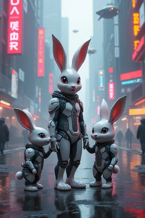 A futuristic rabbit and his family