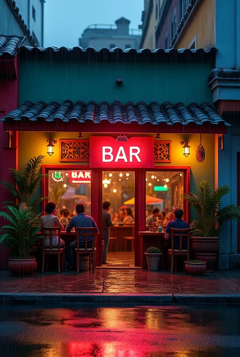 create the front of a bar in the north zone/Northeast of Brazil, It&#39;s raining and it&#39;s Sunday night,