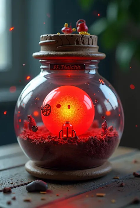 Create a witch potion jar-like pot that is interactive and has a toy aesthetic. Inside the pot a sphere that lights up red. Includes speakers that provide verbal instructions. besides, It has a large, easy-to-press button